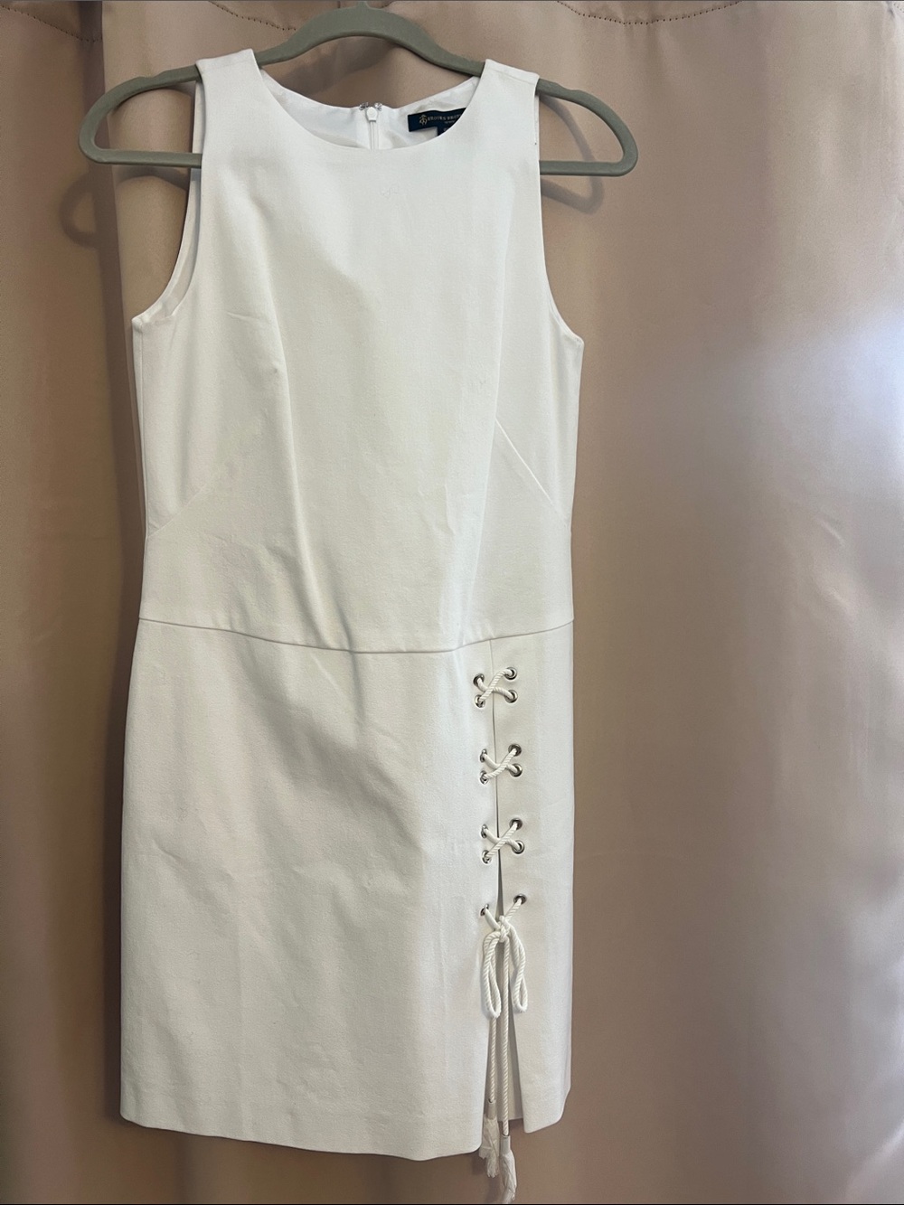 Brooks Brothers White Sleeveless Lace-Up Mini Dress